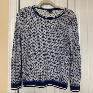 Talbots Navy and Cream Lightweight Patterned Sweater sz LP